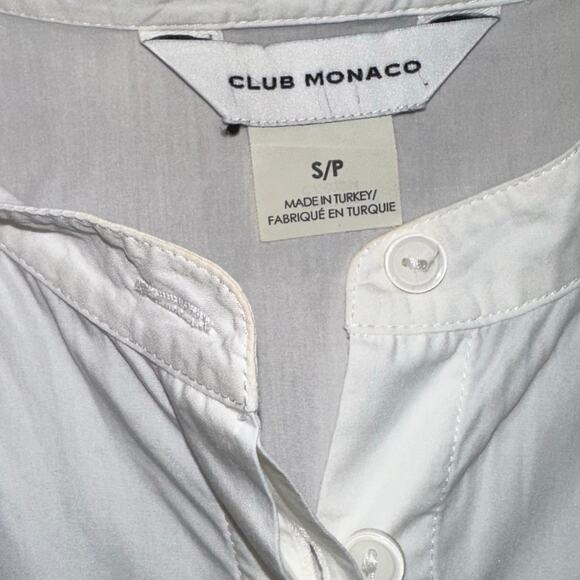 Club Monaco White Cinch Sleeve Organic Cotton Button Up Shirt Size Small - Picture 12 of 14
